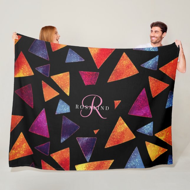 Snyggt Colorful Triangles Mönster Monogrammed Fleecefilt (På plats)