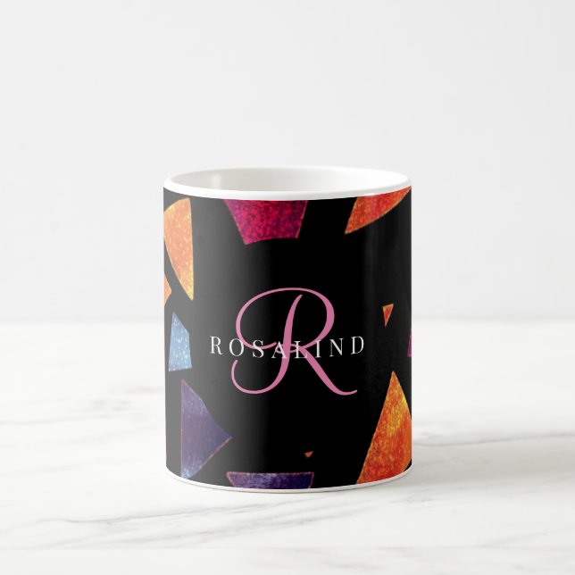 Snyggt Colorful Triangles Mönster Monogrammed Kaffemugg (Center)