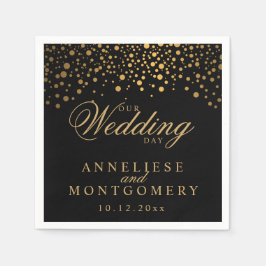 Snyggt Confetti Guld-punkter på svart - Bröllopsda Pappersservett