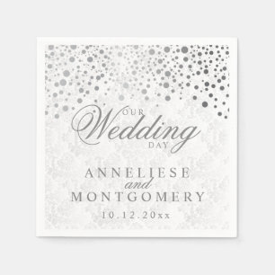 Snyggt Confetti Silver gör vår Bröllopsdag Pappersservett