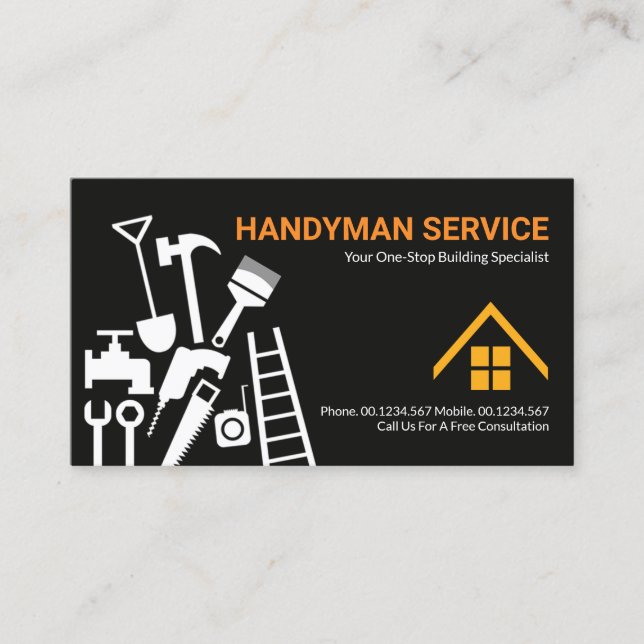Snyggt Construction Handyman Verktyg Home Reparati Visitkort (Framsida)