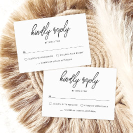 Snyggt Contemporary Script Black White Bröllop OSA Kort