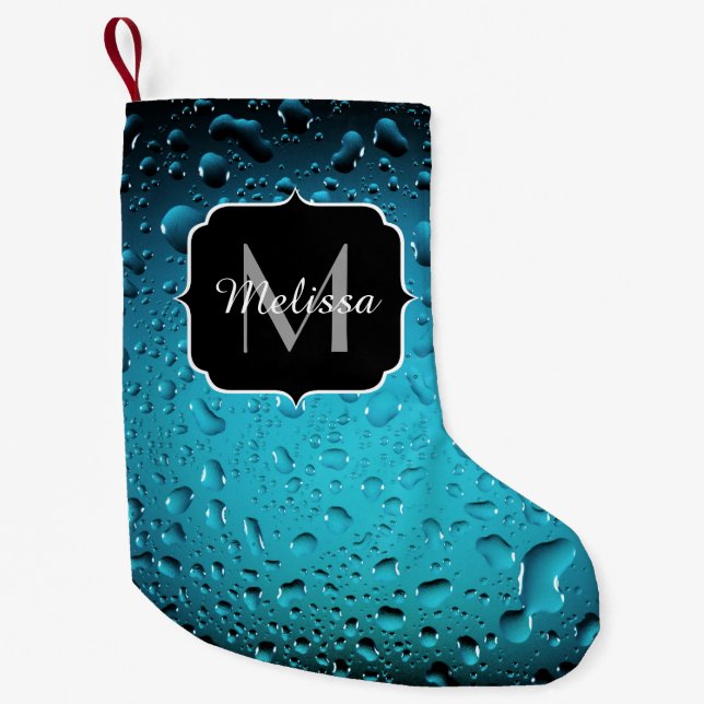 Snyggt Coola Blue vatten droppar Monogram Liten Julstrumpa (Framsidan)