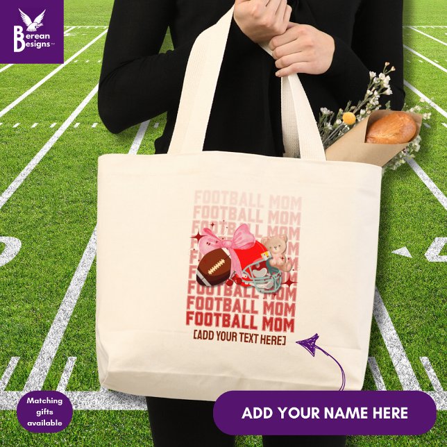 Snyggt Coquette FOOTBALL MAMMA Jumbo Tygkasse (Fun, stylish FOOTBALL MOM tote bag designed with coquette aesthetic and CUSTOMIZABLE TEXT.)
