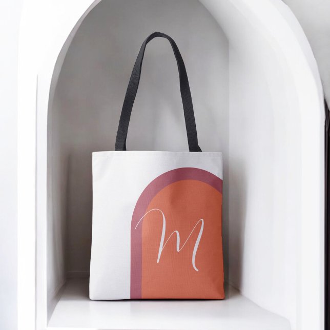 Snyggt Coral Magenta Arch med Monogram Tygkasse (Personalize this stylish tote with your monogram initial.)