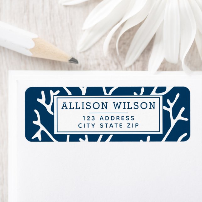 Snyggt Coral Mönster - Teal Blue Ocean Themme Returadress Etikett (Insitu)