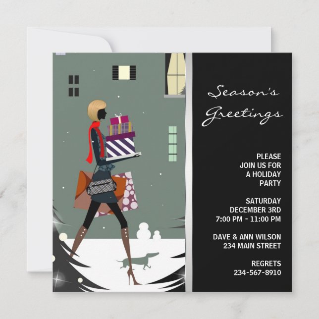 Snyggt Cosmopolitan Svart Grön Julfest Inbjudningar (Framsida)