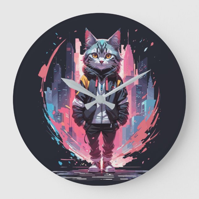 Snyggt Cute Cat Design Stor Klocka (Framsida)