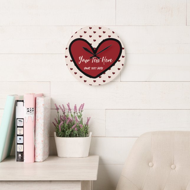 Snyggt Cute Heart Mönster Monogram Personlig Stor Klocka (Läsesal)