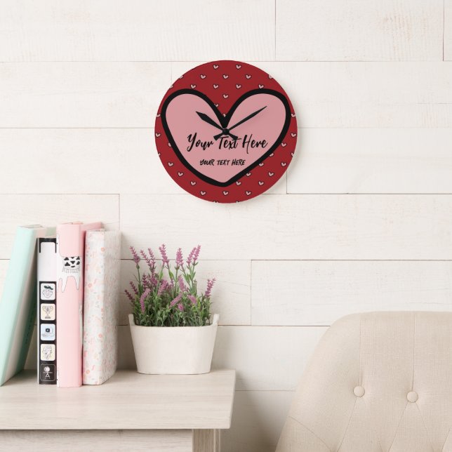 Snyggt Cute Heart Mönster Monogram Personlig Stor Klocka (Läsesal)