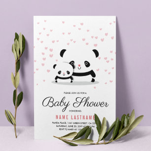 Snyggt Cute Panda Bear Girl Baby Shower Inbjudan