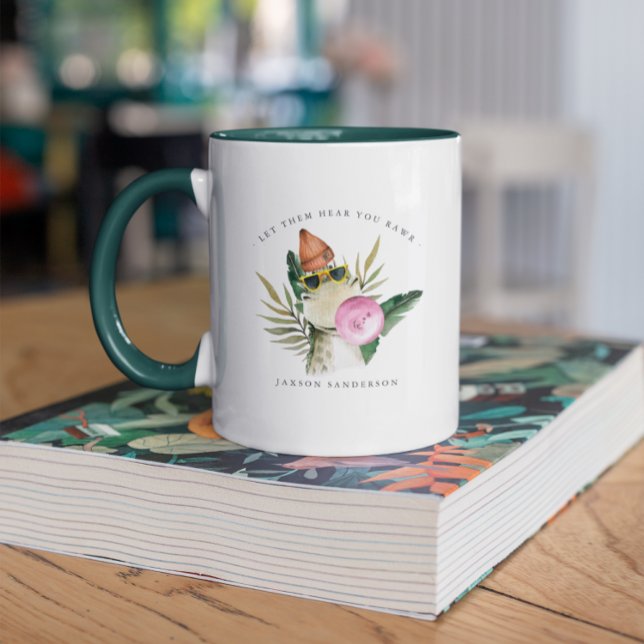 Snyggt Cute Watercolor Dinosaur | Monogram Mugg (Skapare uppladdad)