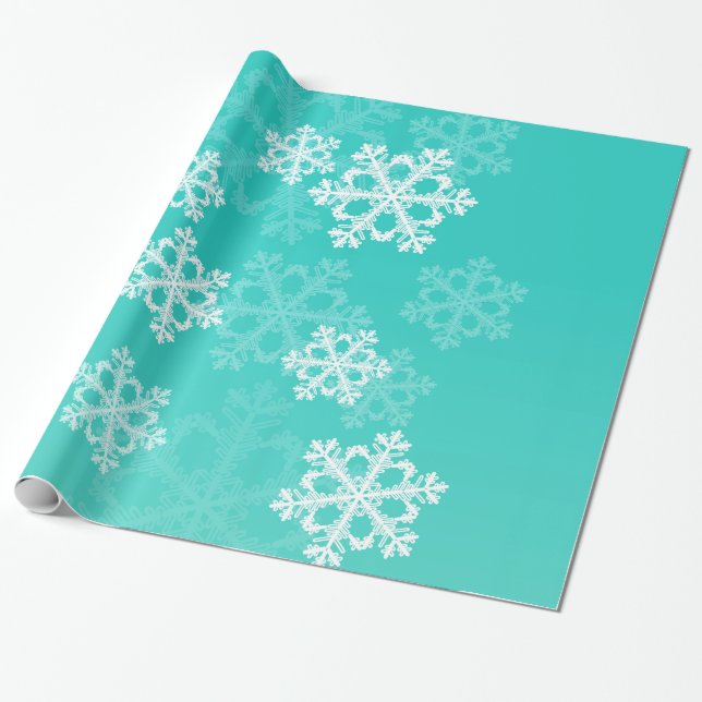 Snyggt Cyan Snöflingor Modern jul mönster Presentpapper (Utrullad)