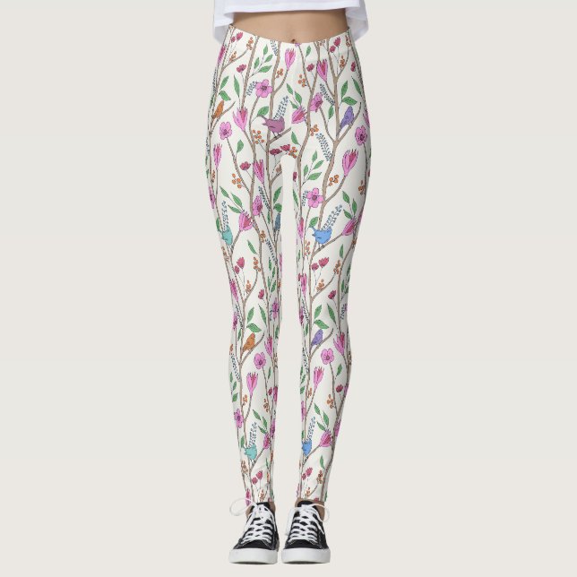 Snyggt Däckfåglar och blommor Leggings (Framsida)