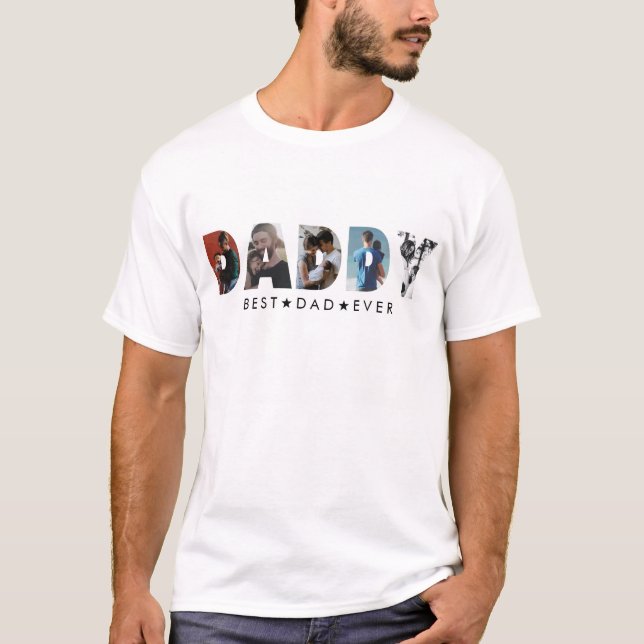 Snyggt DADDY 5 Photo Collage Lycklig Fars dag T Shirt (Framsida)