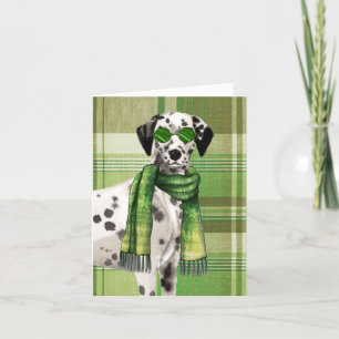 Snyggt Dalmatien Hund med Grönt Präglad jul Helgkort