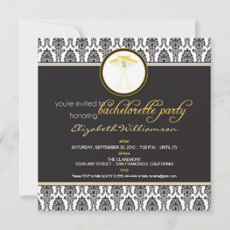 Snyggt Damask Bachelorette Inbjudan (gult)