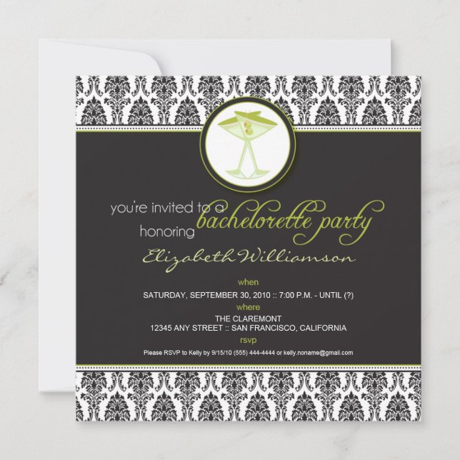 Snyggt Damask Bachelorette Inbjudan (kalk) (Framsida)