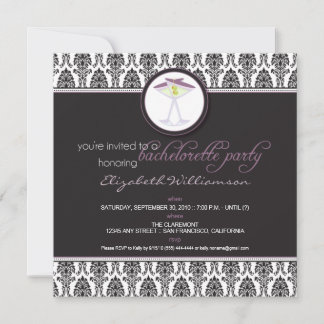 Snyggt Damask Bachelorette Inbjudan (lila)