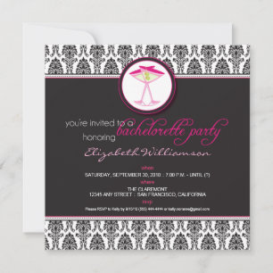 Snyggt Damask Bachelorette Inbjudan (rosa)
