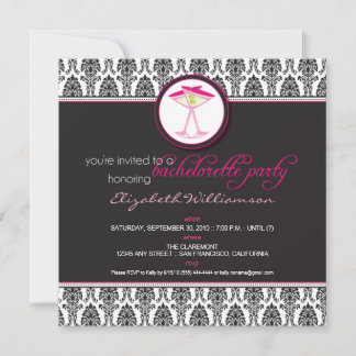 Snyggt Damask Bachelorette Inbjudan (rosa)