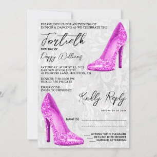Snyggt Damask, Rosa Stilettos 40:e födelsedagen Inbjudningar