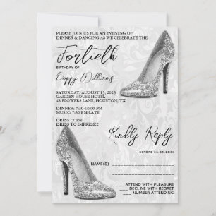 Snyggt Damask, Silver Stilettos 40:e födelsedagen Inbjudningar