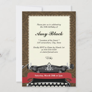 Snyggt Damask Typewriter Birthday-inbjudningar Inbjudningar