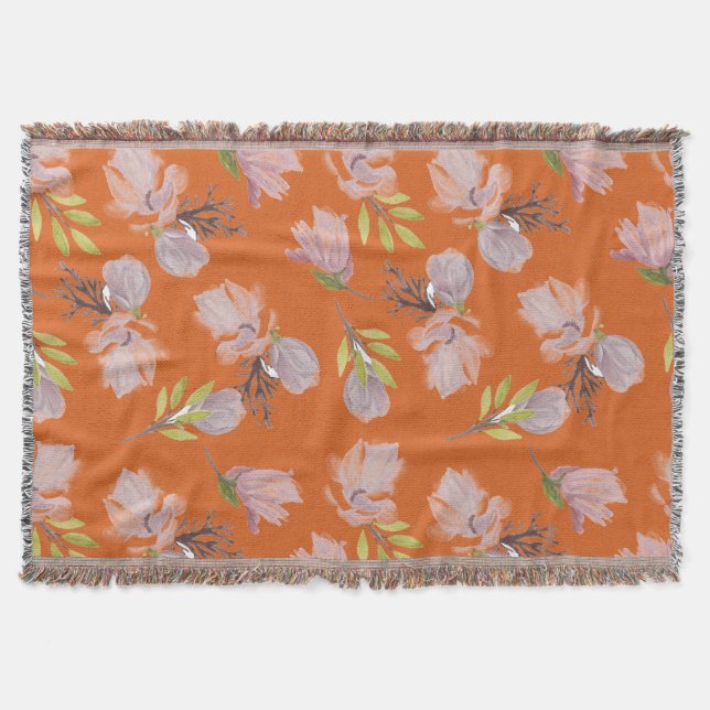 Snyggt dammig orange mönster vattenfärgsfärgad flo filt (Framsidan)