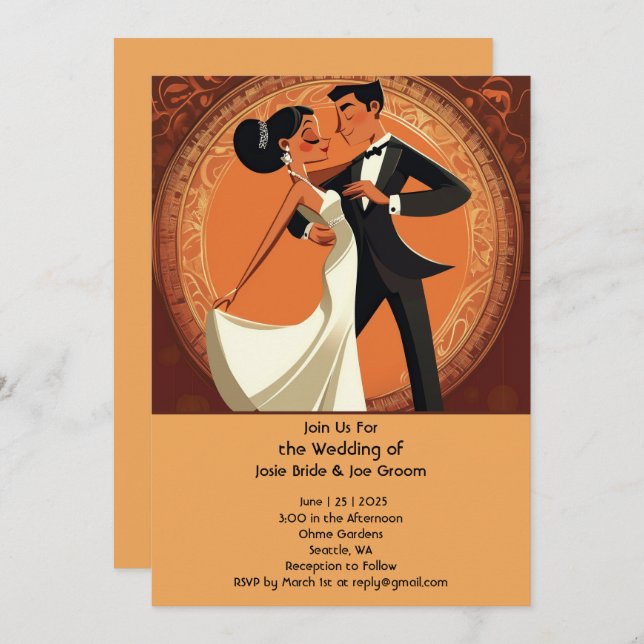 Snyggt dansar par bröllopsinbjudan inbjudningar (Fram/baksida)