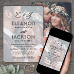 Snyggt Deco-typografi och Monogram 2-foto Bröllop Inbjudningar<br><div class="desc">Familjen inbjudan och vänner till en helt enkelt elegant bröllop firande med snyggt monogrammade fotoinbjudningar. Bilder och alla formuleringar i den här mallen är enkla att anpassa och innehåller valfri information. (IMAGE PLACEMENT TIP: Ett enkelt sätt att placera ett foto exakt på vilket sätt du vill är att lägga upp...</div>