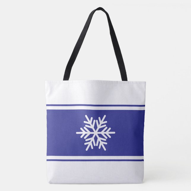 Snyggt Deep Blue White Tävla Rand Snowflake Tygkasse (Framsida)