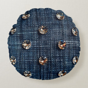 Snyggt Denim och Diamond Round Dekorativ kudde