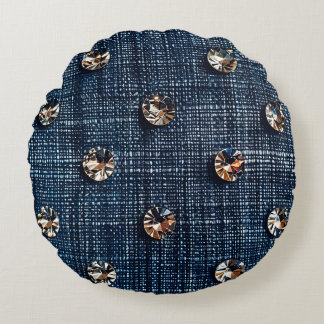 Snyggt Denim och Diamond Round Dekorativ kudde