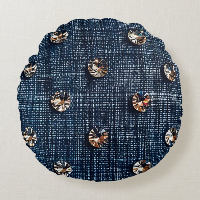 Snyggt Denim och Diamond Round Dekorativ kudde (Framsidan)
