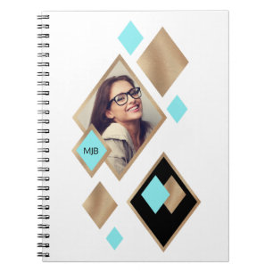 Snyggt Diamond Geometric med Photo and Monogram Anteckningsbok