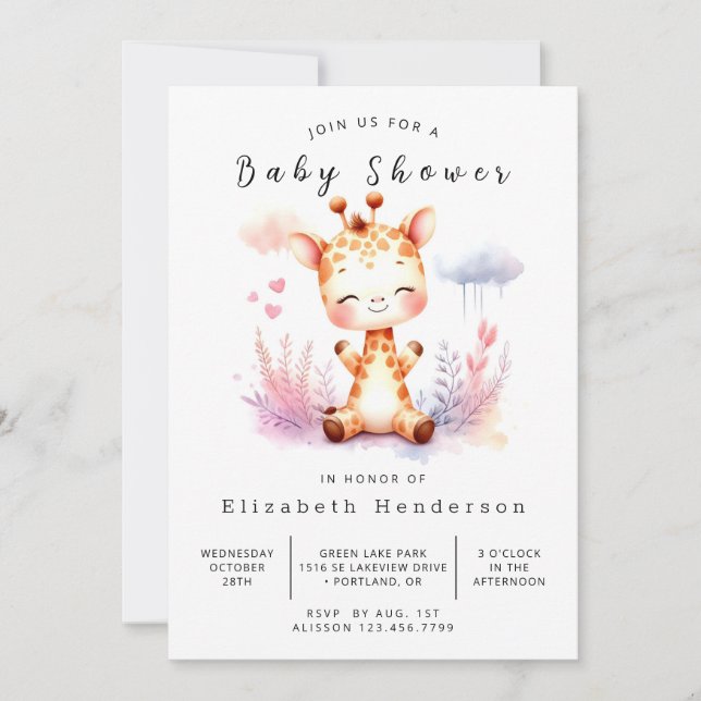 Snyggt Digital Giraffe Baby Shower Inbjudningar (Framsida)