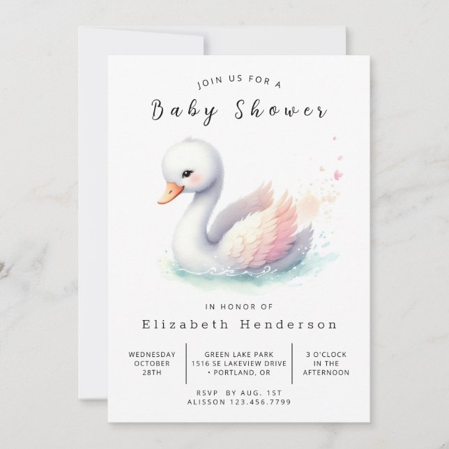 Snyggt Digital Svan Baby Shower Inbjudningar (Framsida)