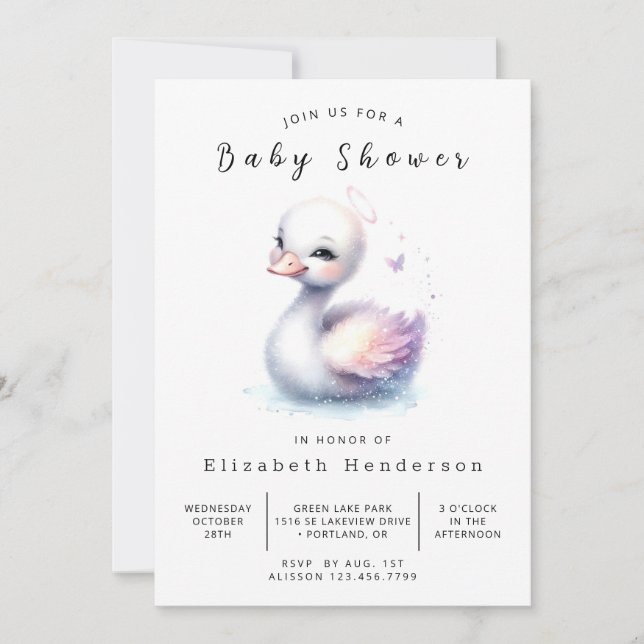 Snyggt Digital Svan Baby Shower Inbjudningar (Framsida)