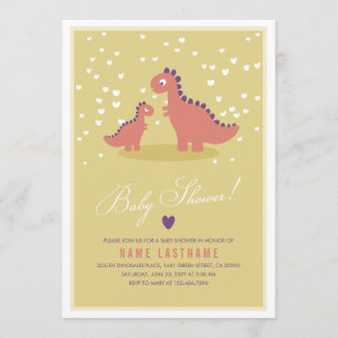 Snyggt Dinosaur Gult Rosa Baby Shower Inbjudan