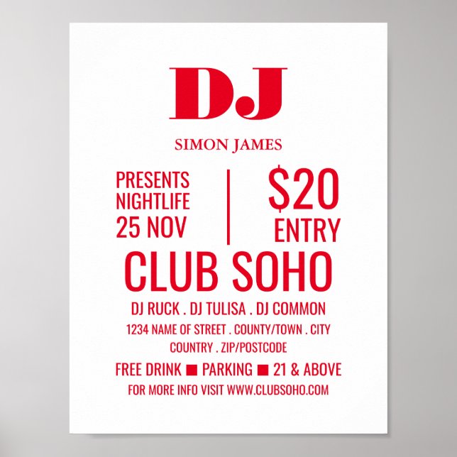 Snyggt DJ, Klubb Event Advertising Poster (Framsidan)