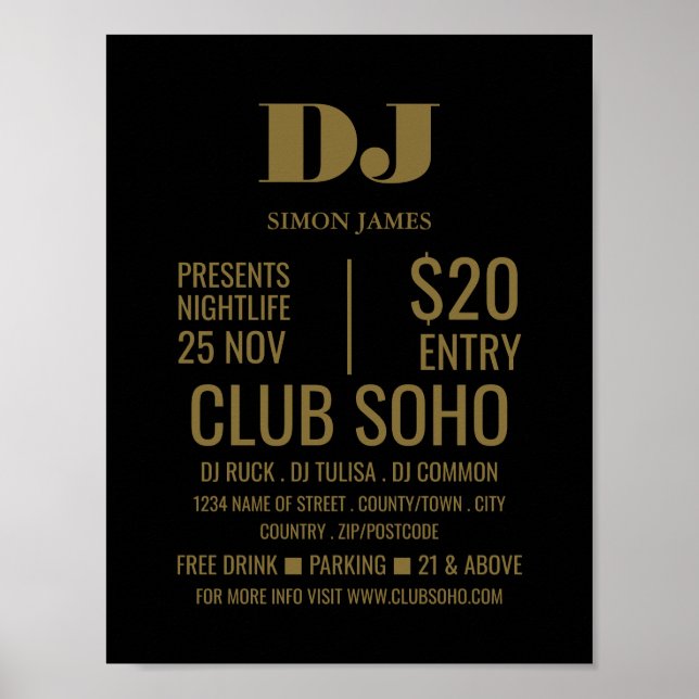 Snyggt DJ, Klubb Event Advertising Poster (Framsidan)