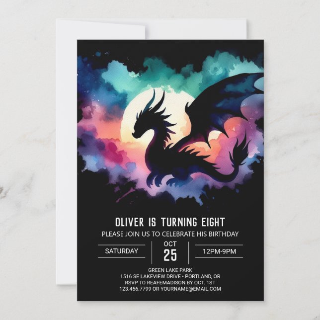 Snyggt Dragon Birthday Anpassade Inbjudningar (Framsida)