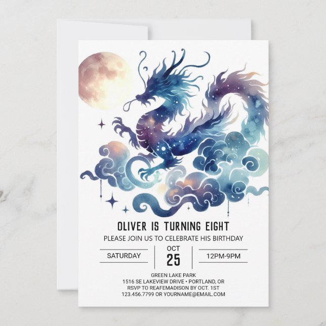 Snyggt Dragon Birthday Printable Inbjudningar (Framsida)