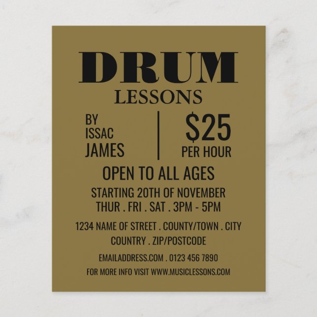 Snyggt Drum Lessons Reklamflygare Flygblad (Framsidan)