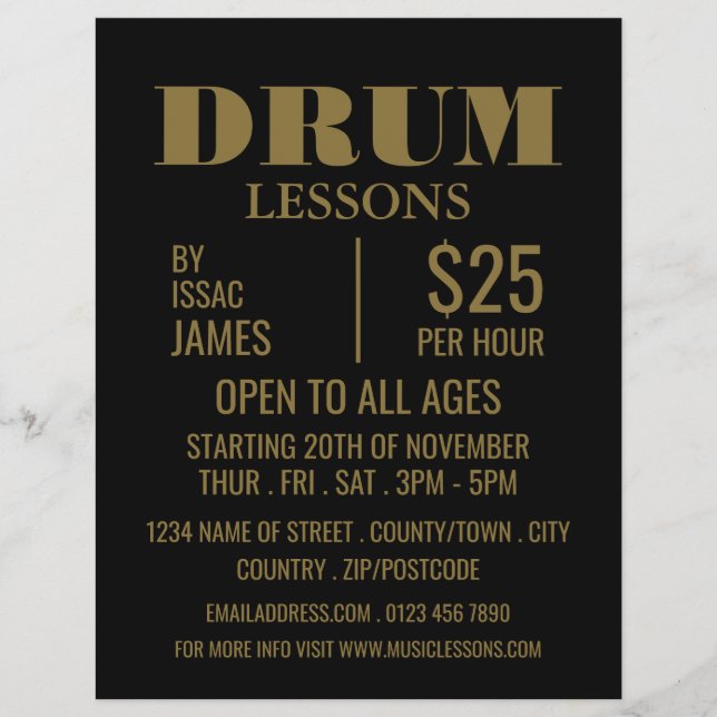 Snyggt Drum Lessons Reklamflygare Reklamblad (Framsidan)