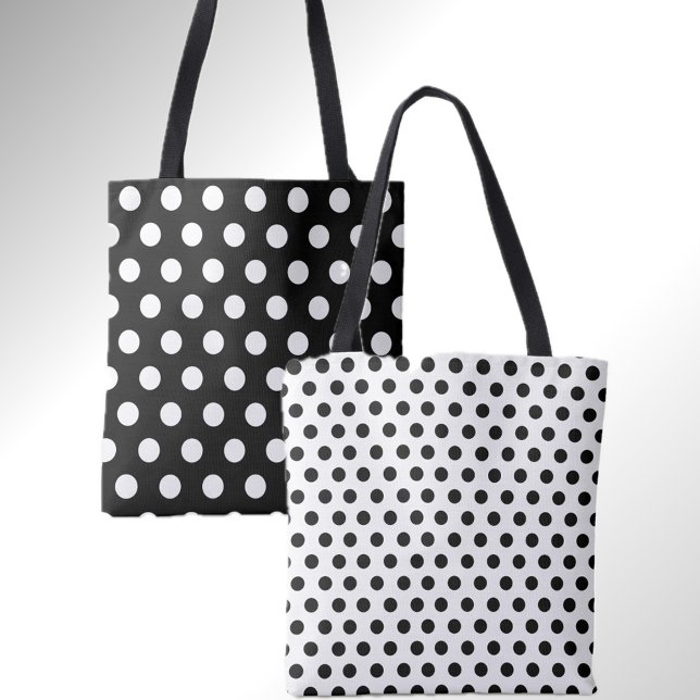 Snyggt Dubbla Dots Black and White Polka Dot Tote Tygkasse (Stylish dot print in classic black and white. Two styles on one bag. )