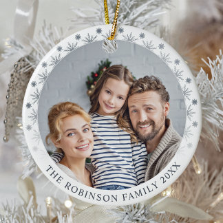 Snyggt Dubbla Sida två foto Silver Snöflingor Julgransprydnad Keramik