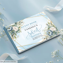 Snyggt Dusty Blue White Blommigt Sweet sixteen 16 Gästböcker