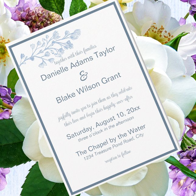 Snyggt Dusty Blue & White Modern Photo Bröllop Inbjudningar (Skapare uppladdad)